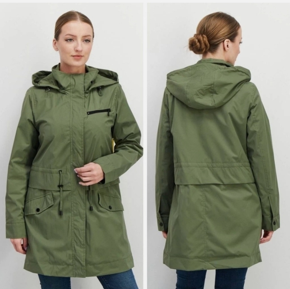 Two by Vince Camuto Water Resistant Hooded Windbreaker Jacket Green w Black Acce